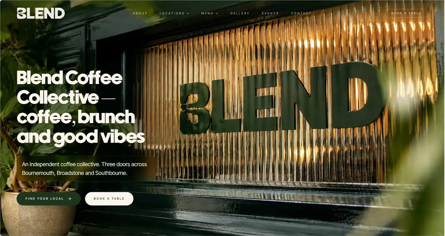 Blend Coffee Collective website homepage